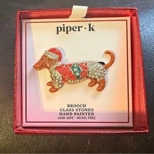 Piper K Holiday Dachshund Rhinestone Brooch - (1 of 2)